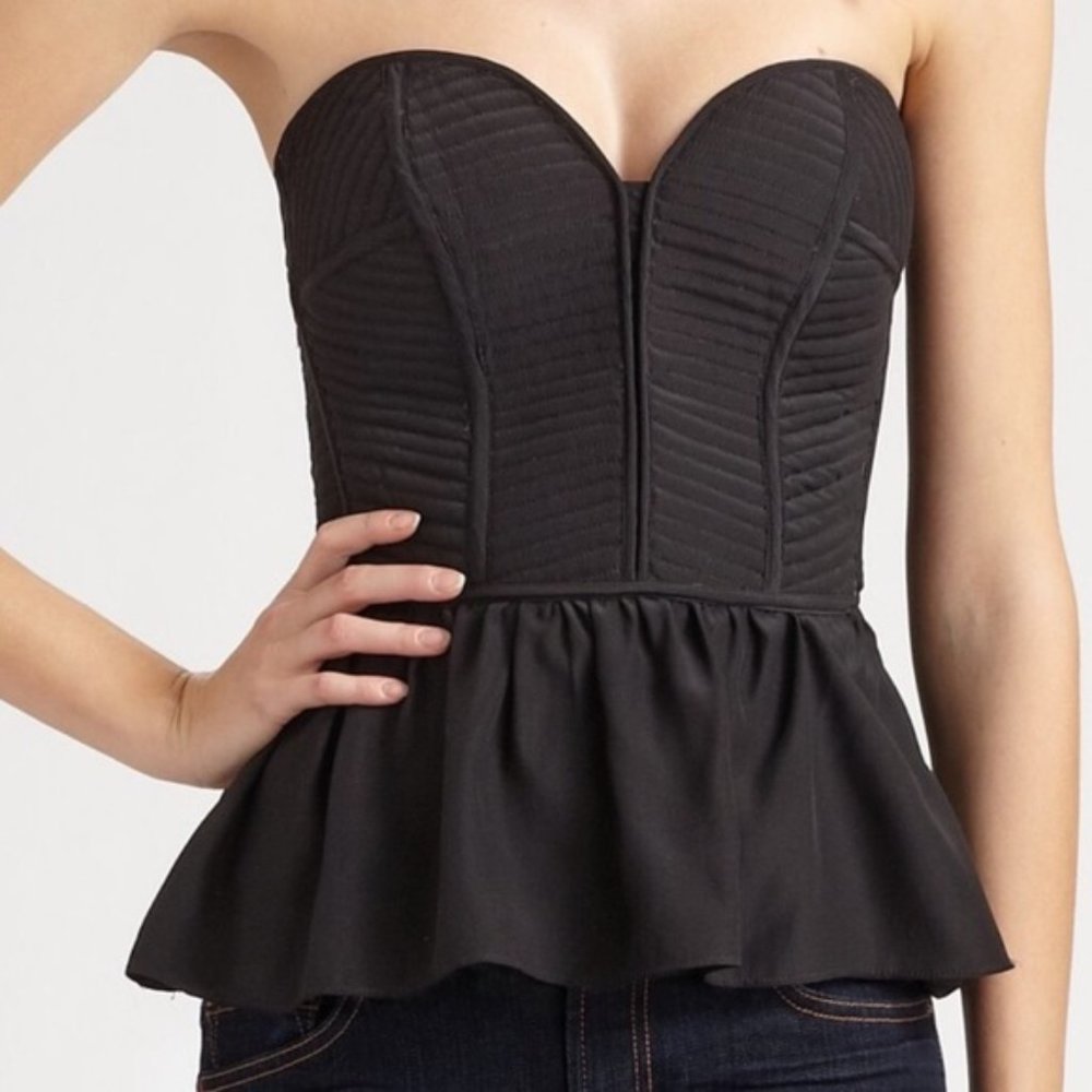 Parker Solid Strapless Bustier Style Peplum Top